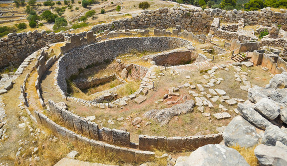 The ruins of an acropolis in Greece that was built by the ancient Mycenaen culture, which flourished during the Bronze Age
